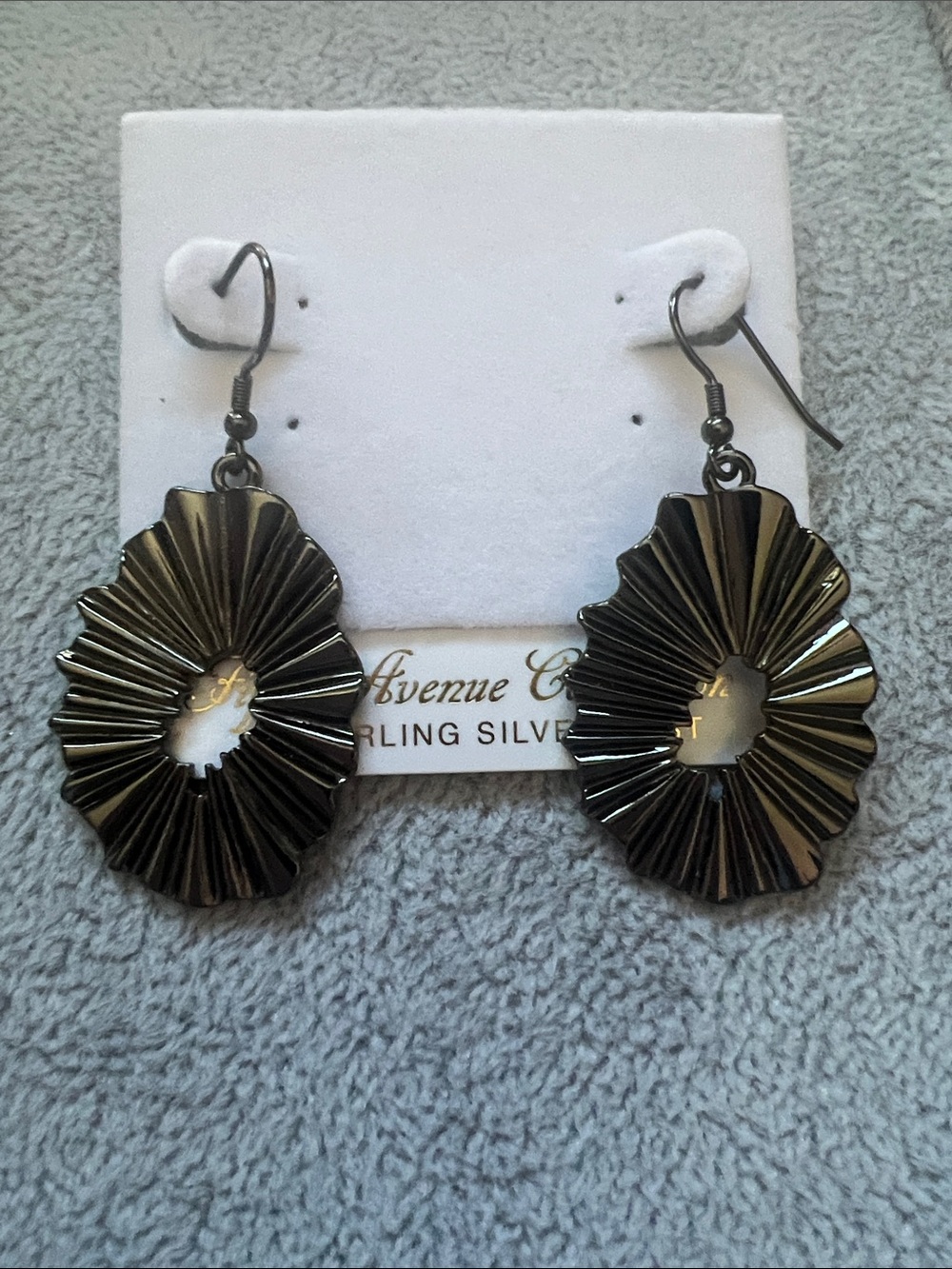 Sterling Silver Black Sculpted Sunburst Drop Earrings
